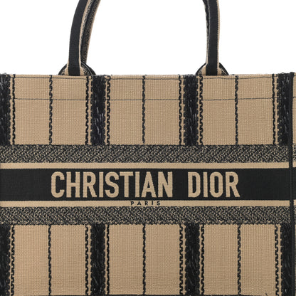 Christian Dior Canvas Embroidered Medium Bayadere Book Tote Black Beige 8 of 13
