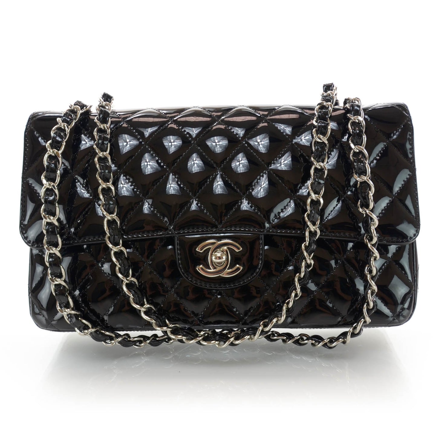 Patent Medium Double Flap Black