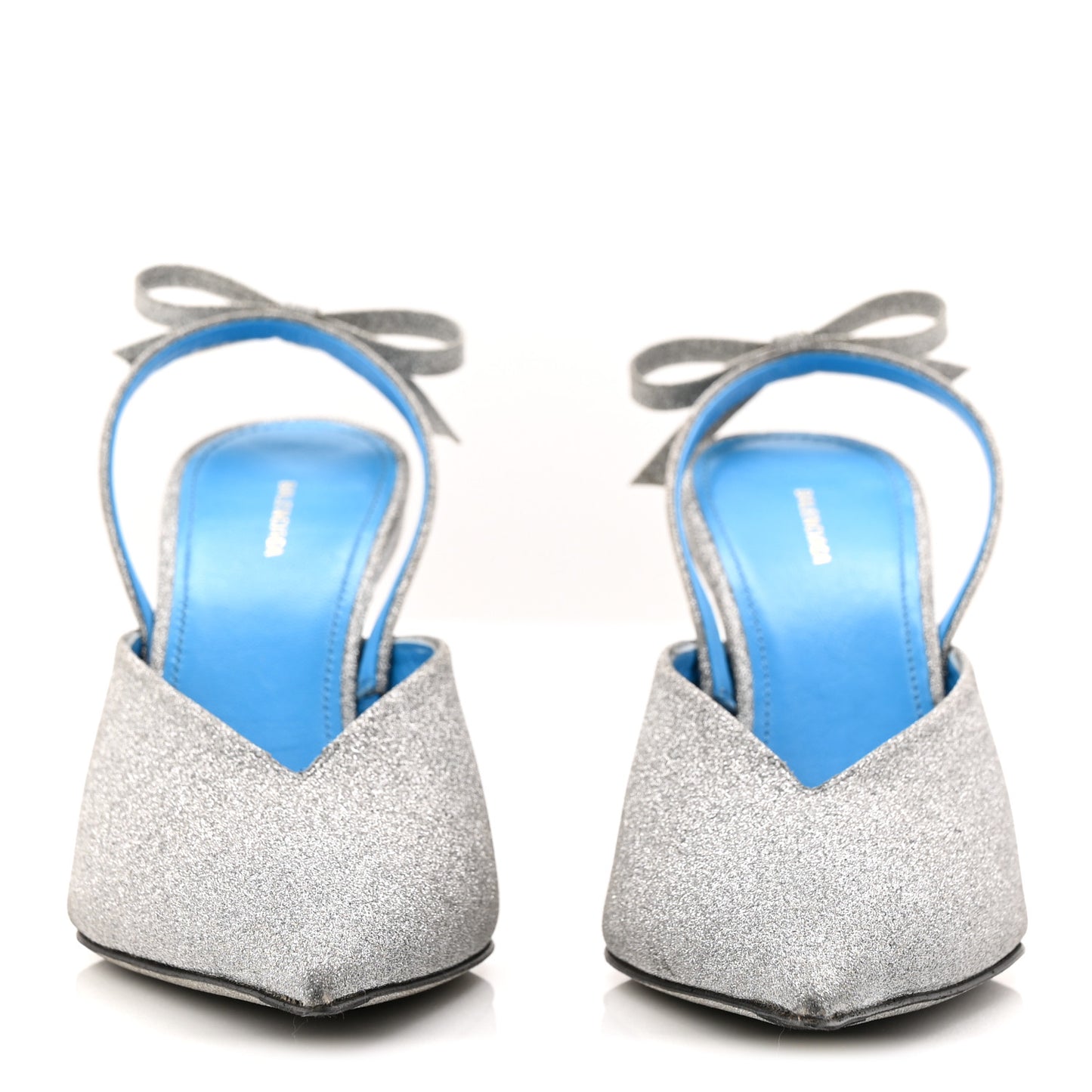 Glitter Toe Knife Slingback Mules 38 Silver Blue