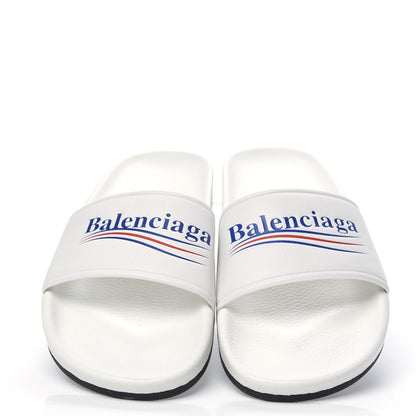 Balenciaga Nappa Political Campaign Logo Womens Pool Slide Sandals 39 White 3 of 8