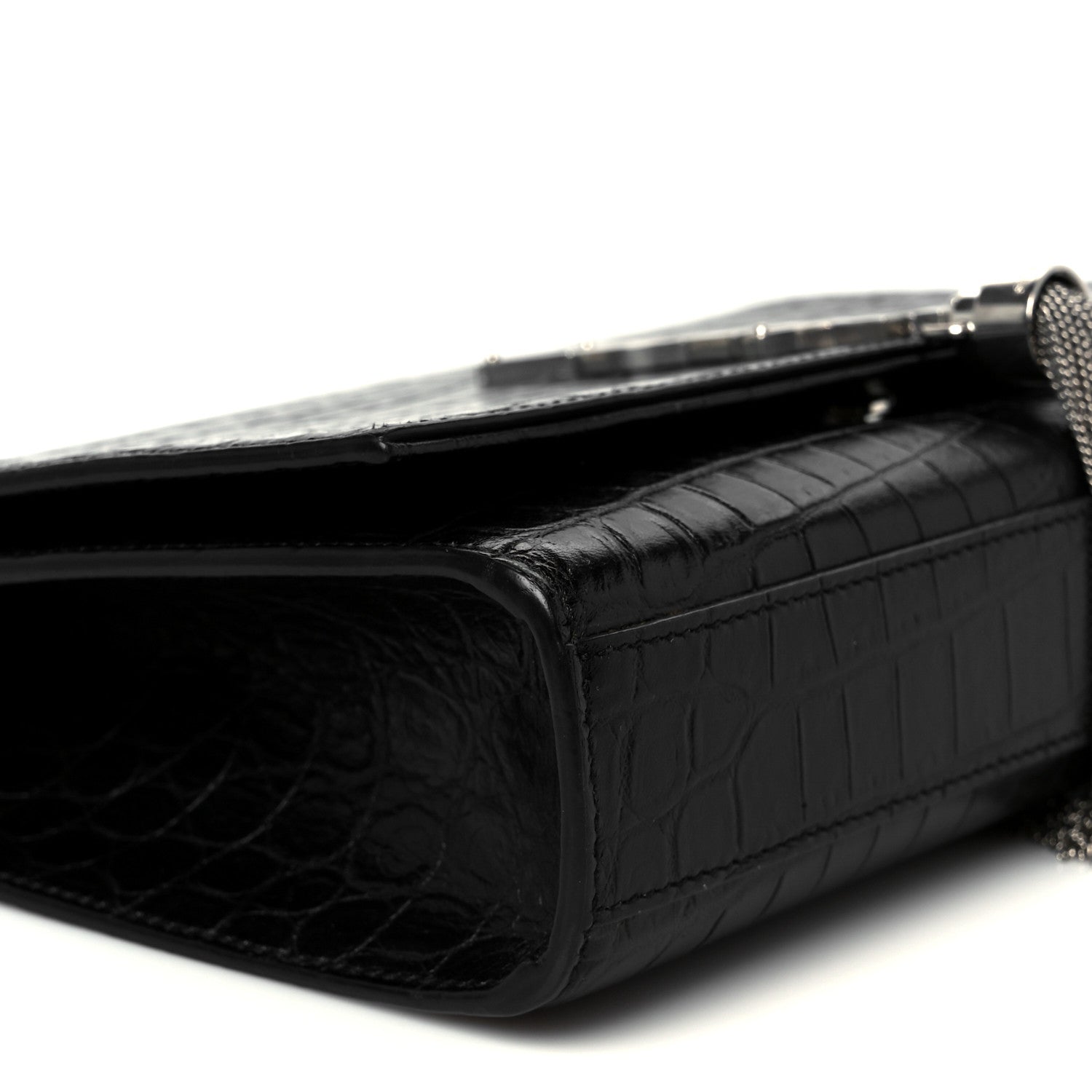 Saint Laurent Calfskin Crocodile Embossed Medium Classic Monogram Kate Tassel Satchel Black 10 of 11