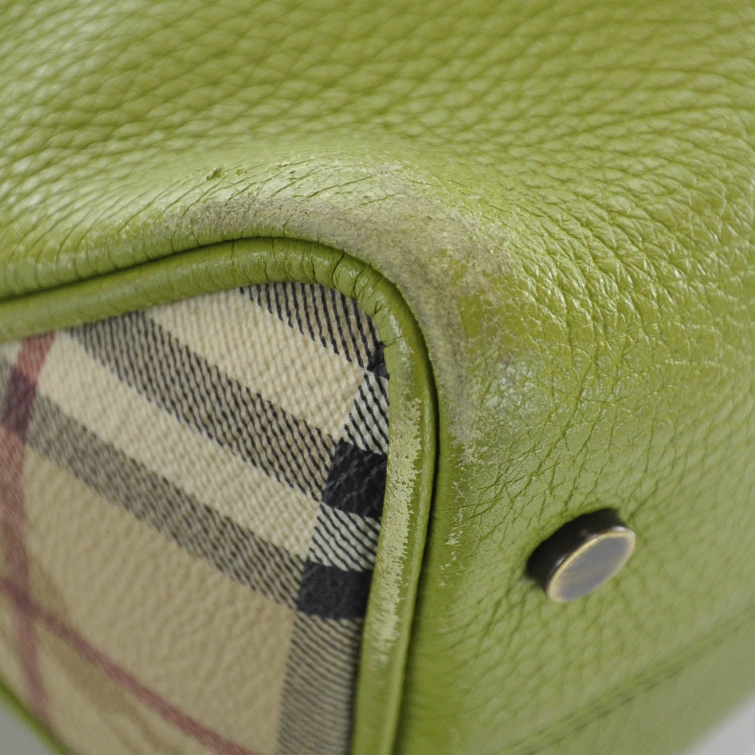 Burberry Leather Haymarket Check Horn Toggle Shoulder Bag Green 17 of 17