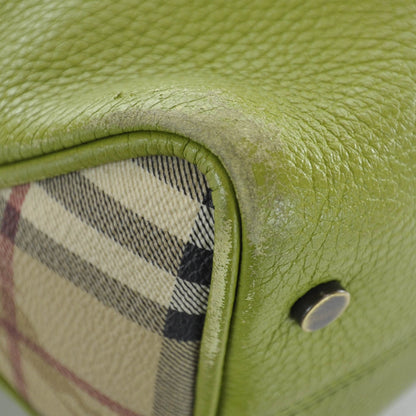 Burberry Leather Haymarket Check Horn Toggle Shoulder Bag Green 17 of 17