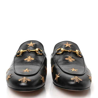 Gucci Goatskin Bee Star Embroidered Womens Princetown Slippers 37.5 Black 2 of 8