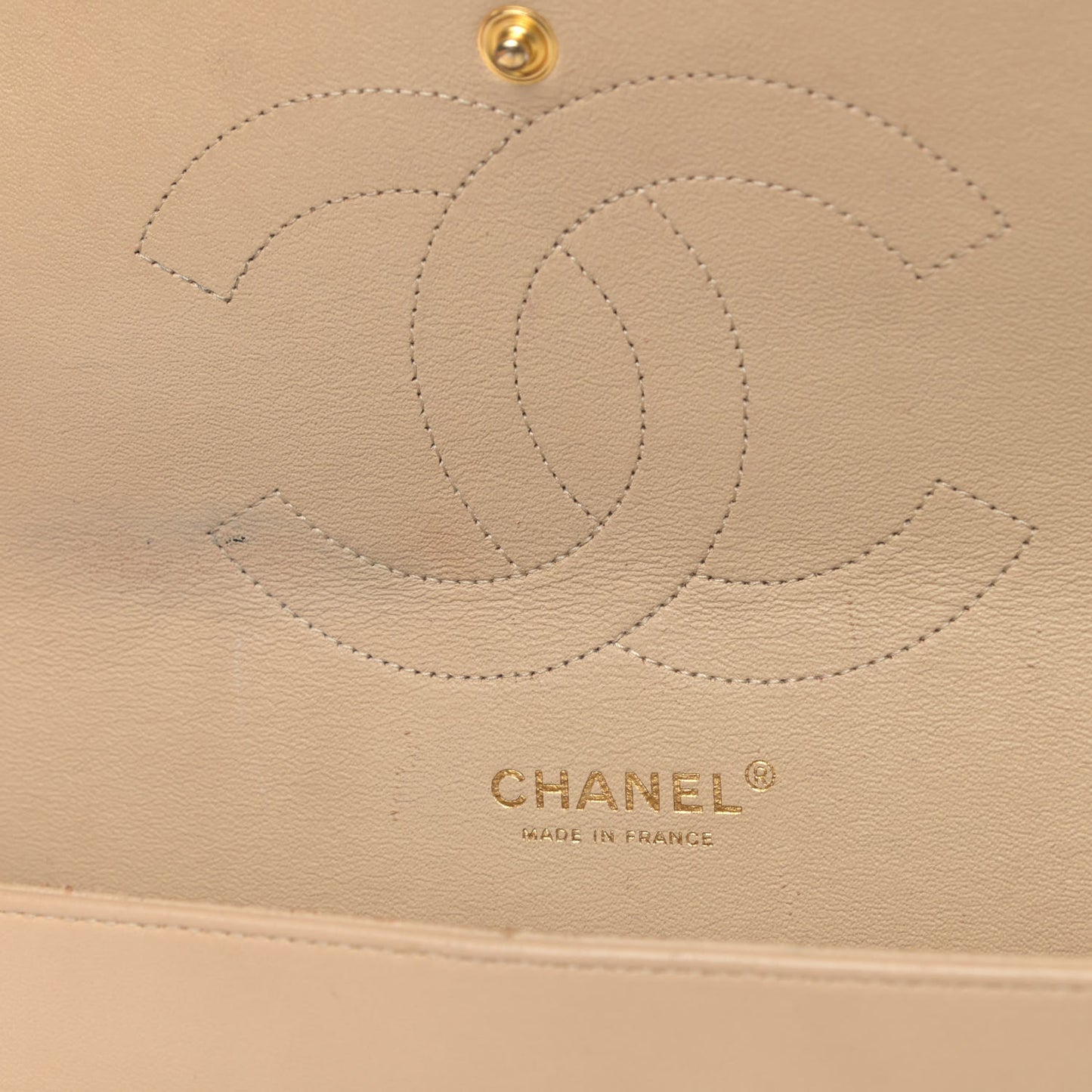 Lambskin Quilted Jumbo Double Flap Beige