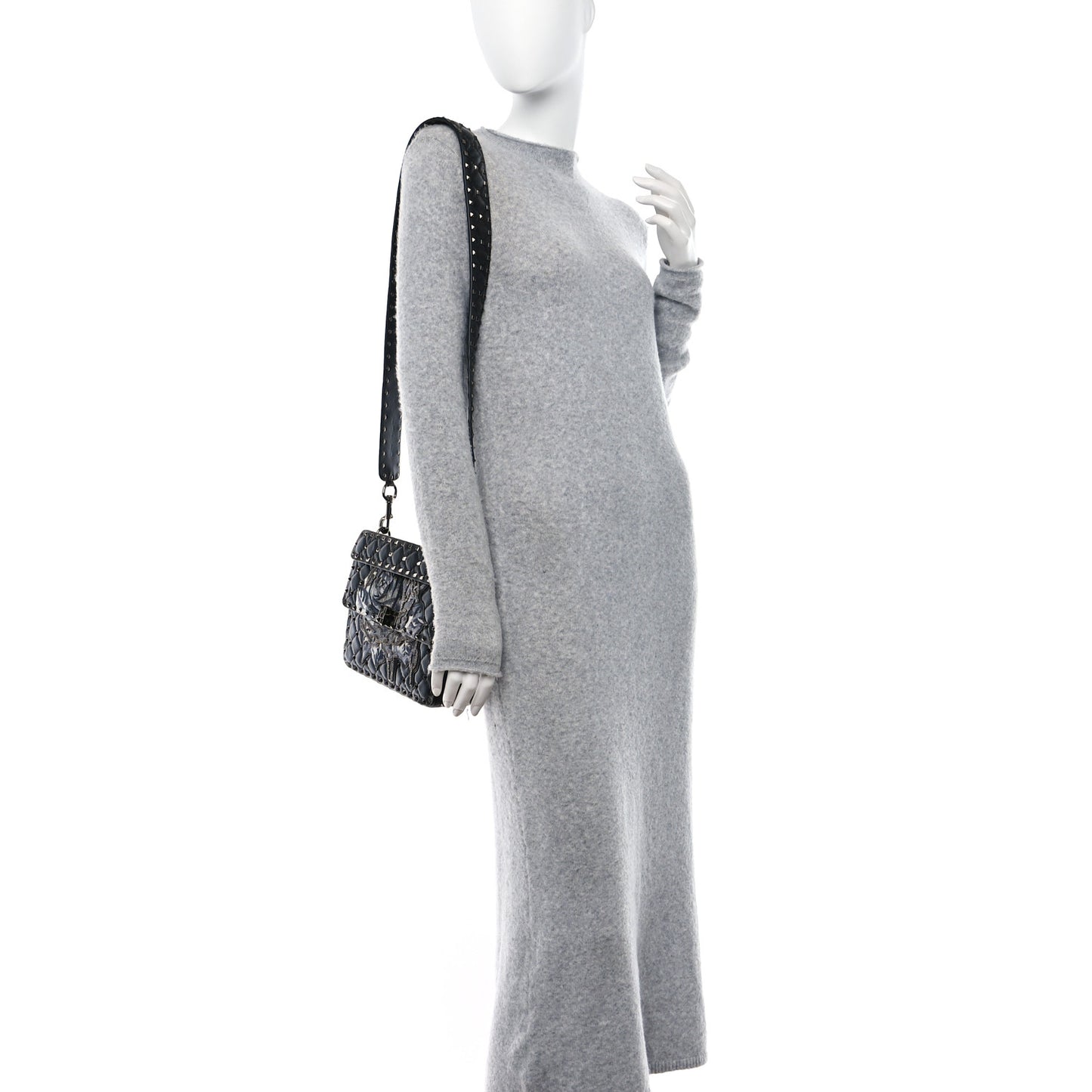 X UNDERCOVER Lambskin Sequin Rose Medium Rockstud Spike Shoulder Bag Black