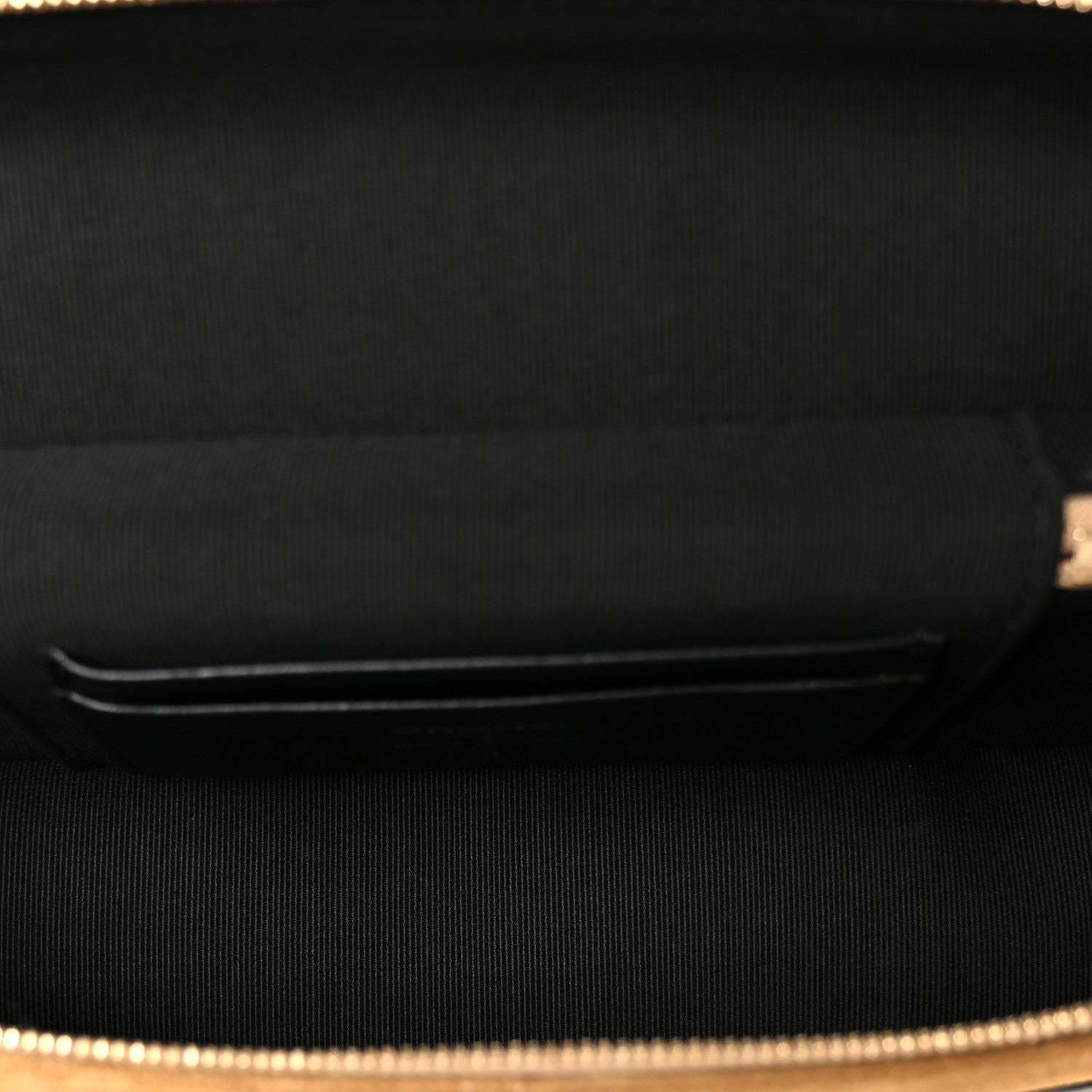 Chanel Suede Calfskin Shiny Lambskin Stitched Top Handle Slim Vanity Case With Chain Beige Black 5 of 11