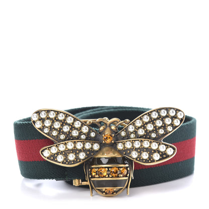 Gucci Web Queen Margaret Bee Belt 85 34 Red Green 1 of 4
