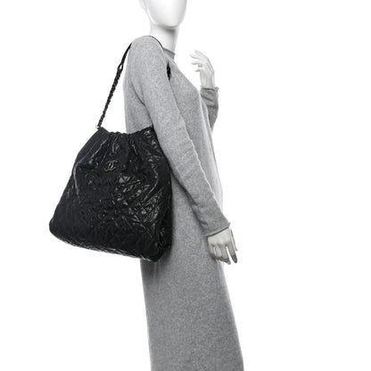 Chanel Distressed Glazed Caviar Quilted Large Elastic Tote Black 2 of 12