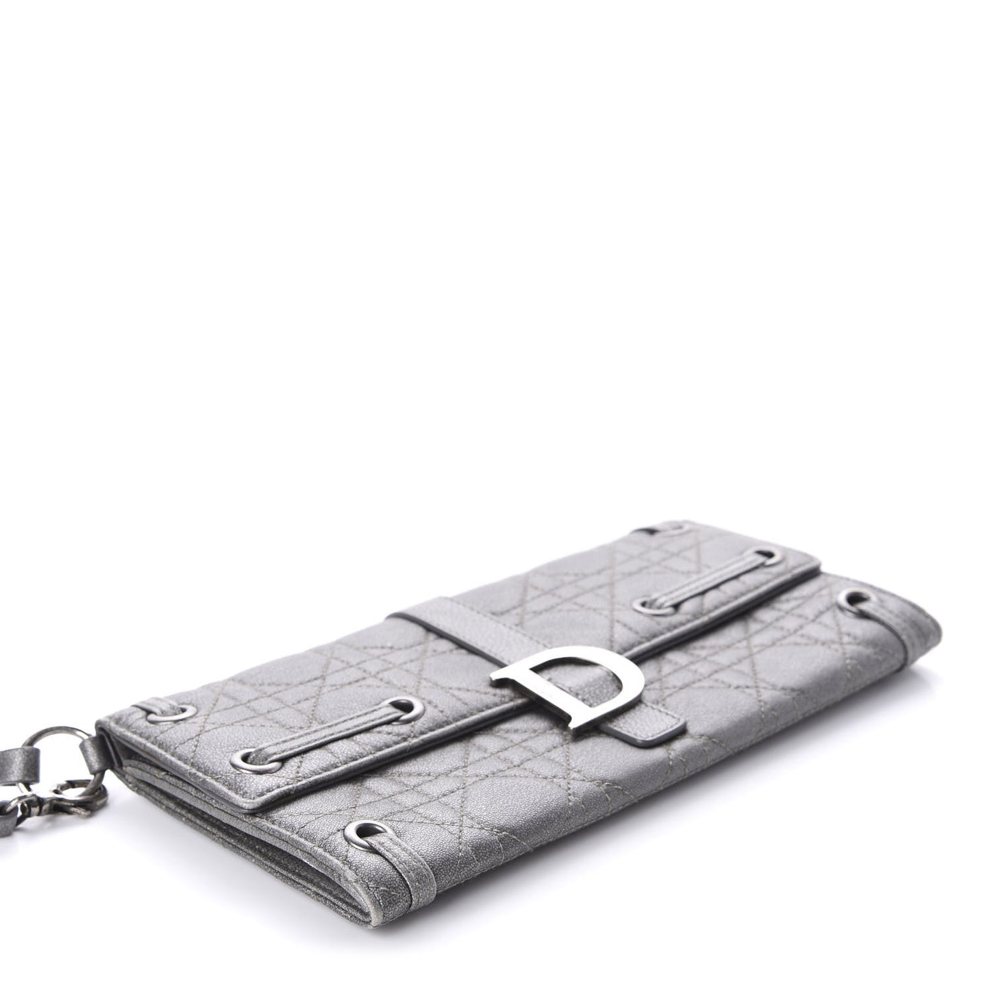 Metallic Grained Calfskin Cannage Clutch Wallet