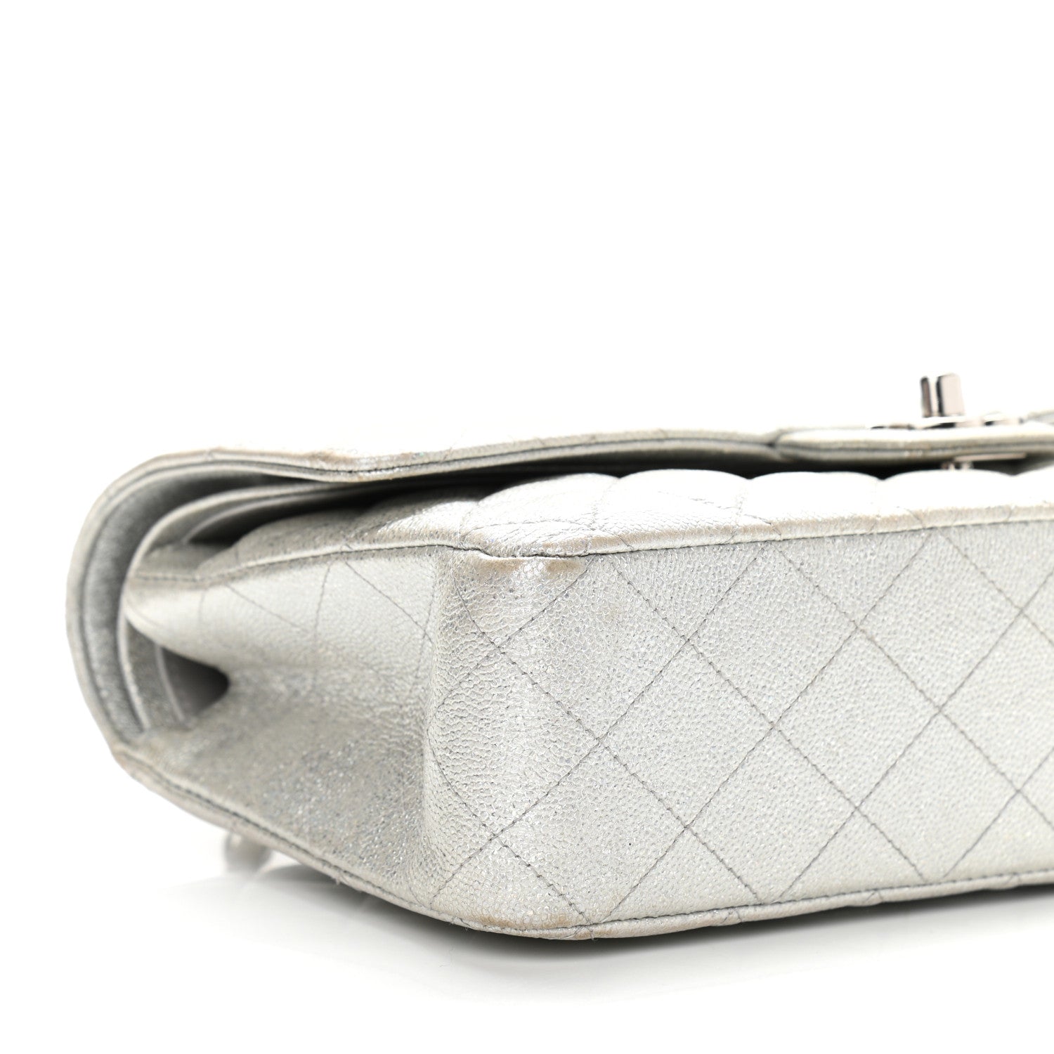 Chanel Glittered Metallic Caviar Quilted Medium Double Flap Silver 9 of 15