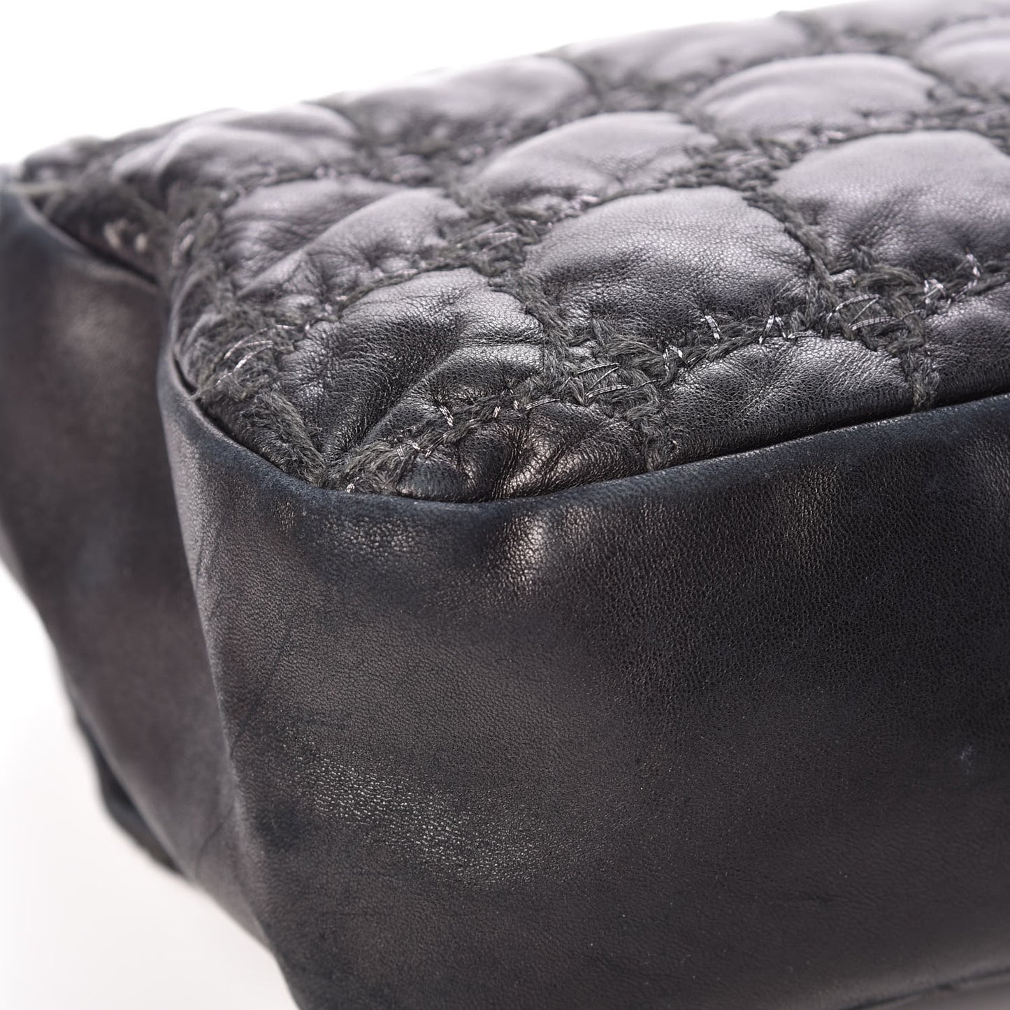 Lambskin Tweed Double Stitch Flap Black