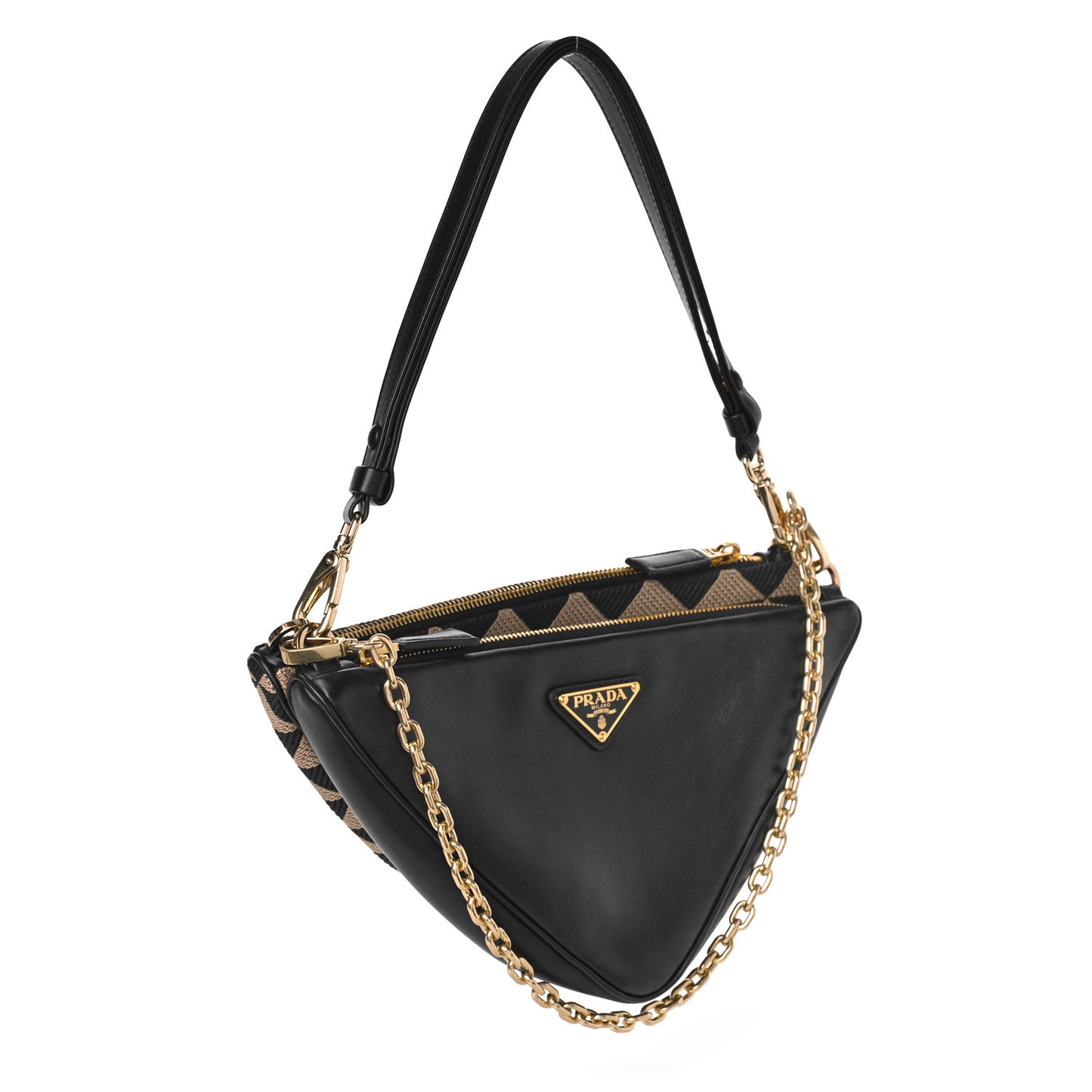 Jacquard Calfskin Triangolo Symbole Embroidered Mini Triangle Double Bag Black Corda