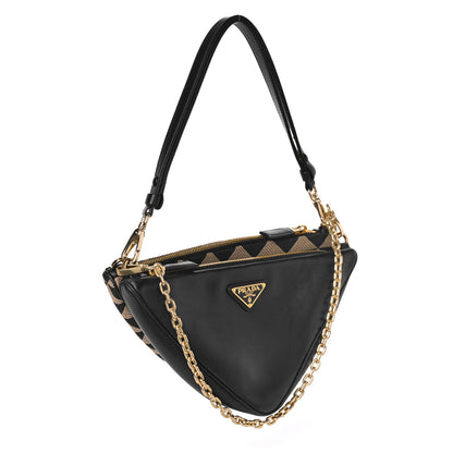 Prada Jacquard Calfskin Triangolo Symbole Embroidered Mini Triangle Double Bag Black Corda 3 of 10