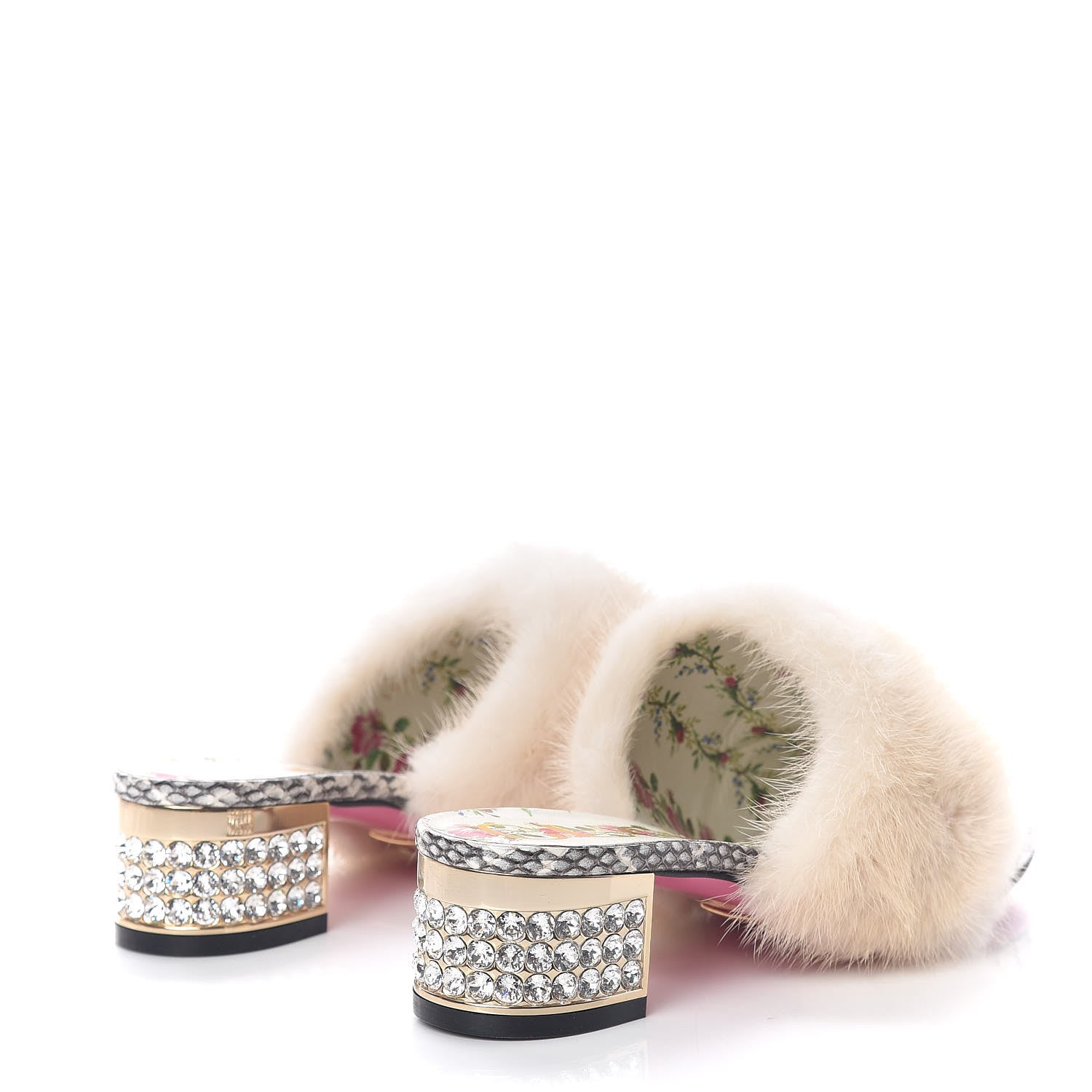 Gucci Snakeskin Fur Crystal Snake Candy Mules 36 Natural 4 of 9