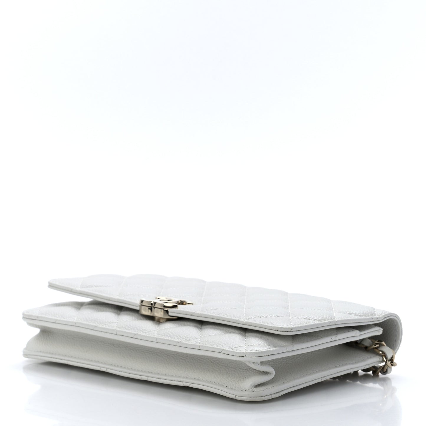 Caviar Quilted Enamel Wallet On Chain WOC White