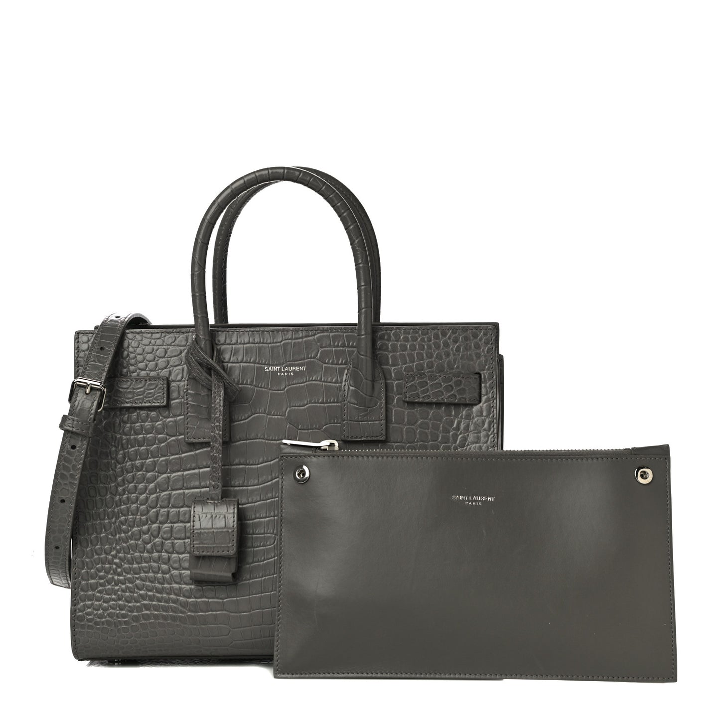 Calfskin Crocodile Embossed Baby Sac De Jour Fog