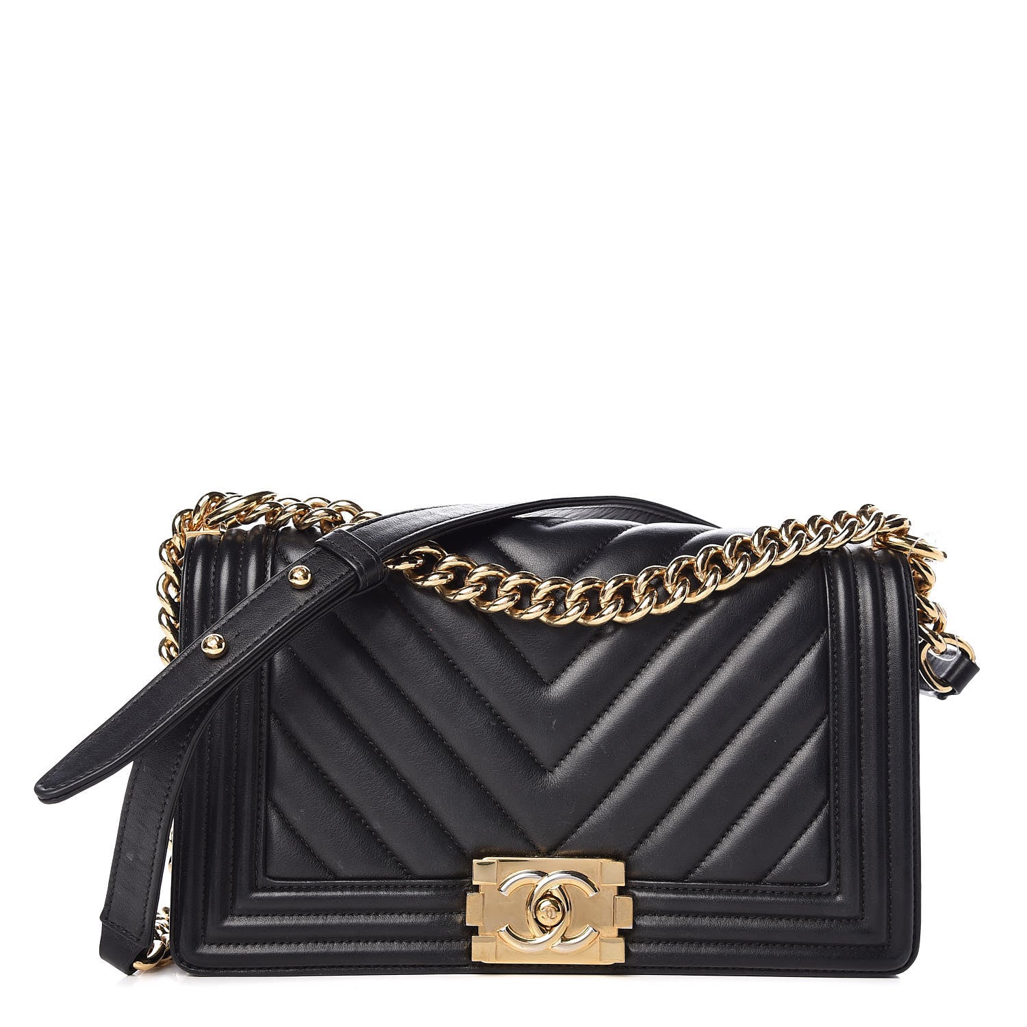 Chanel Lambskin Chevron Medium Boy Flap Black 1 of 12