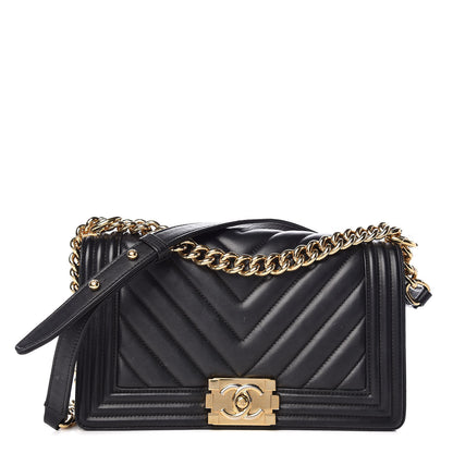 Chanel Lambskin Chevron Medium Boy Flap Black 1 of 12