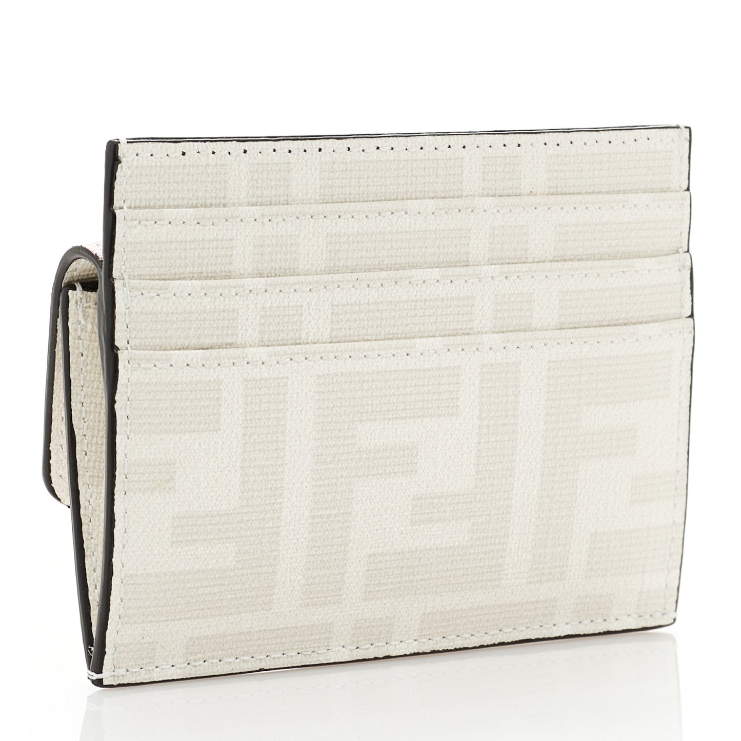 Glazed Fabric Vitello Liberty FF Logo Bikini Girls Inlay Fold Over Card Holder Wallet Bianco Perla Multicolor