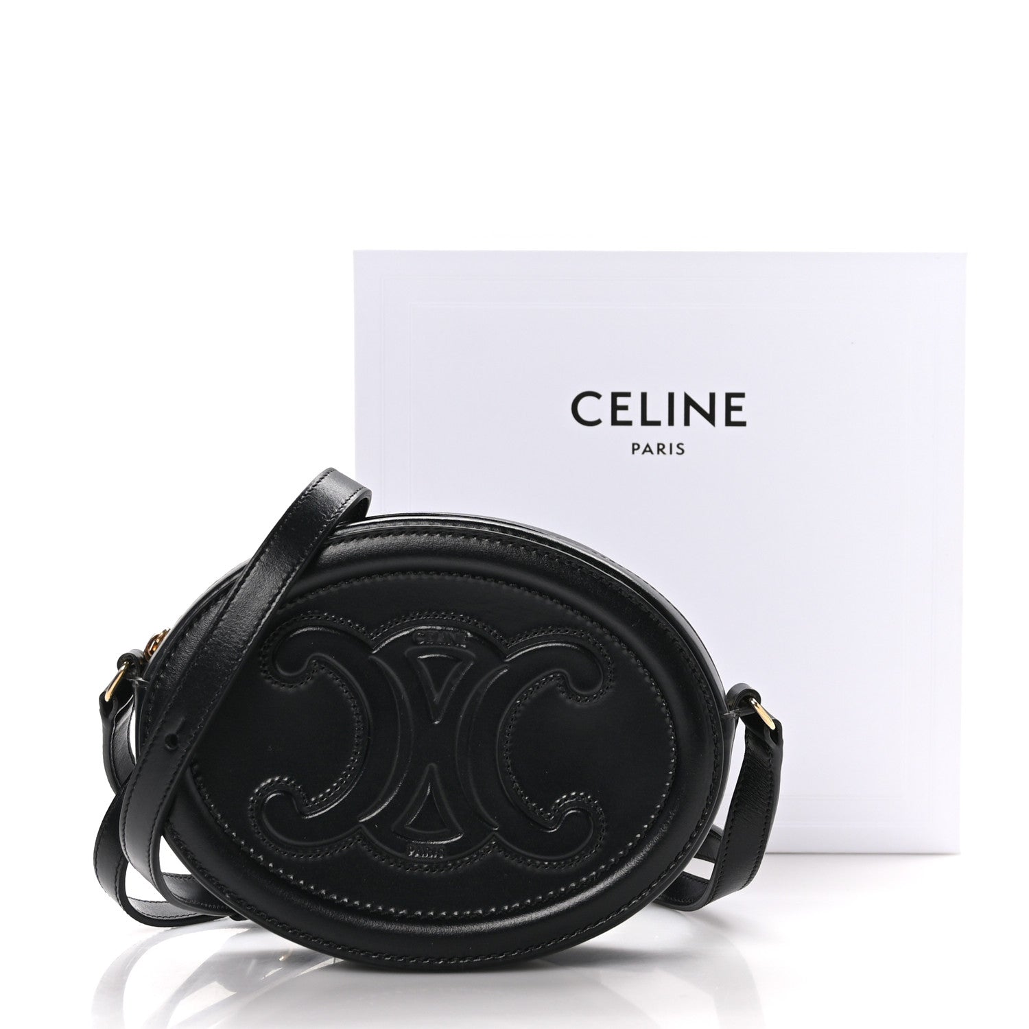 Celine Smooth Calfskin Cuir Small Triomphe Oval Crossbody Purse Black 10 of 10