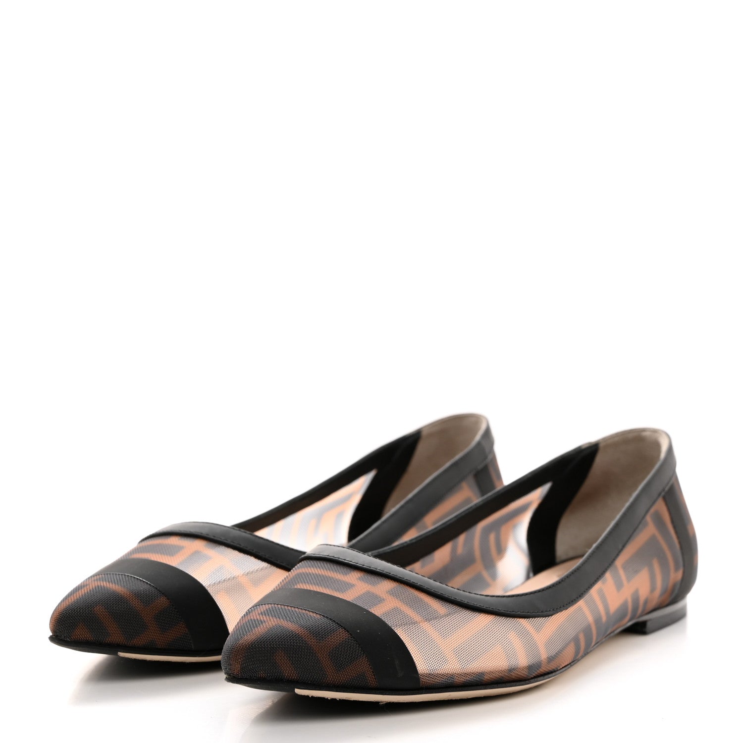 Fendi Mesh FF Skimmer Ballerina Flats 40 Tobacco Moro Black 3 of 8