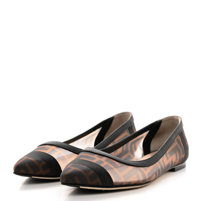 Fendi Mesh FF Skimmer Ballerina Flats 40 Tobacco Moro Black 3 of 8