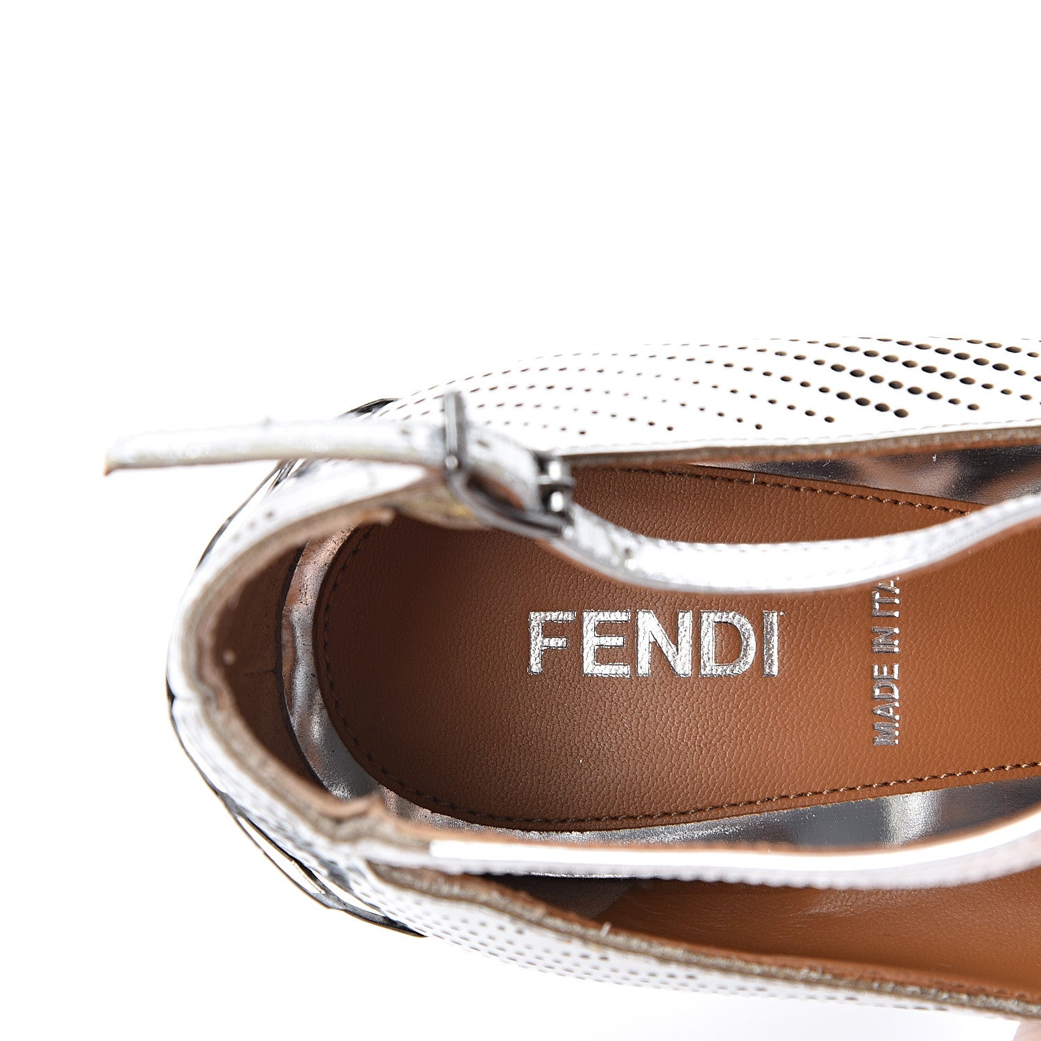 Fendi Metallic Calfskin Perforated T-Bar Pumps 37.5 Silver Multicolor 7 of 10