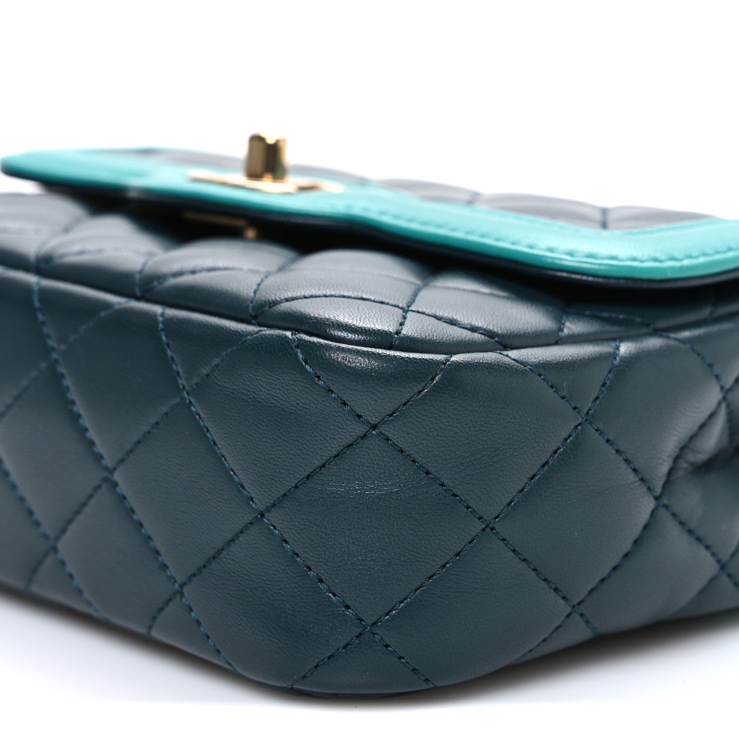 Chanel Lambskin Quilted Mini Two Tone Day Flap Navy Turquoise 10 of 10