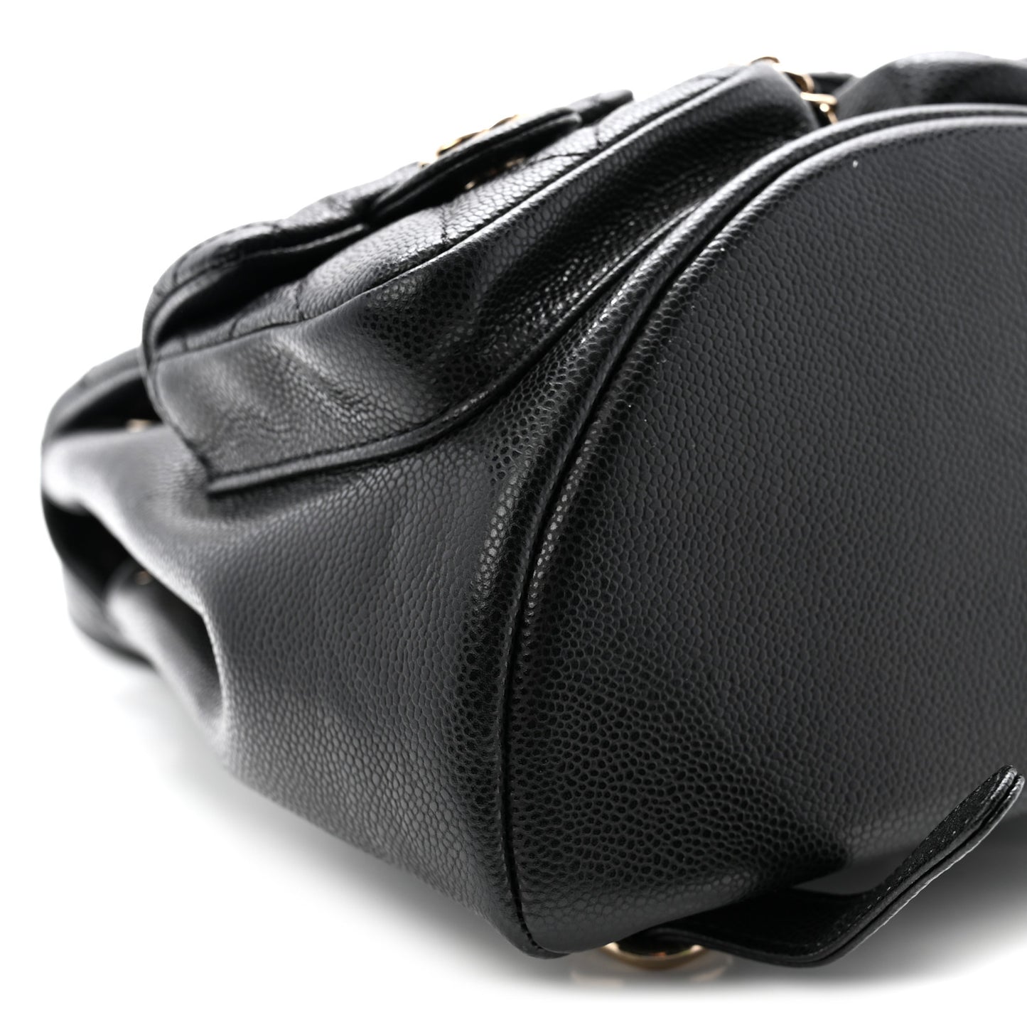 Shiny Caviar Quilted Medium Duma Pockets Drawstring Backpack Black
