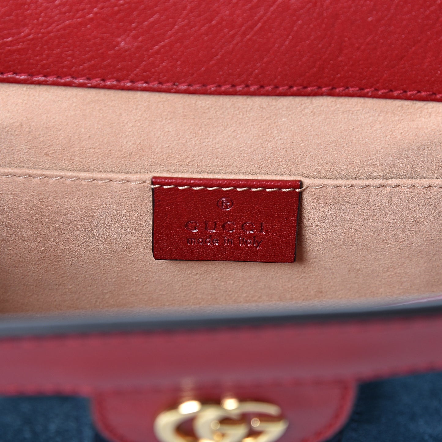 Suede Calfskin Web Small Ophidia Chain Shoulder Bag New Blue Romantic Cherry