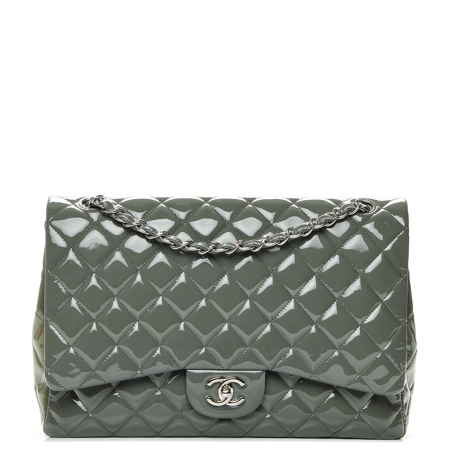 Chanel Patent Quilted Maxi Single Flap Grey 1 of 7