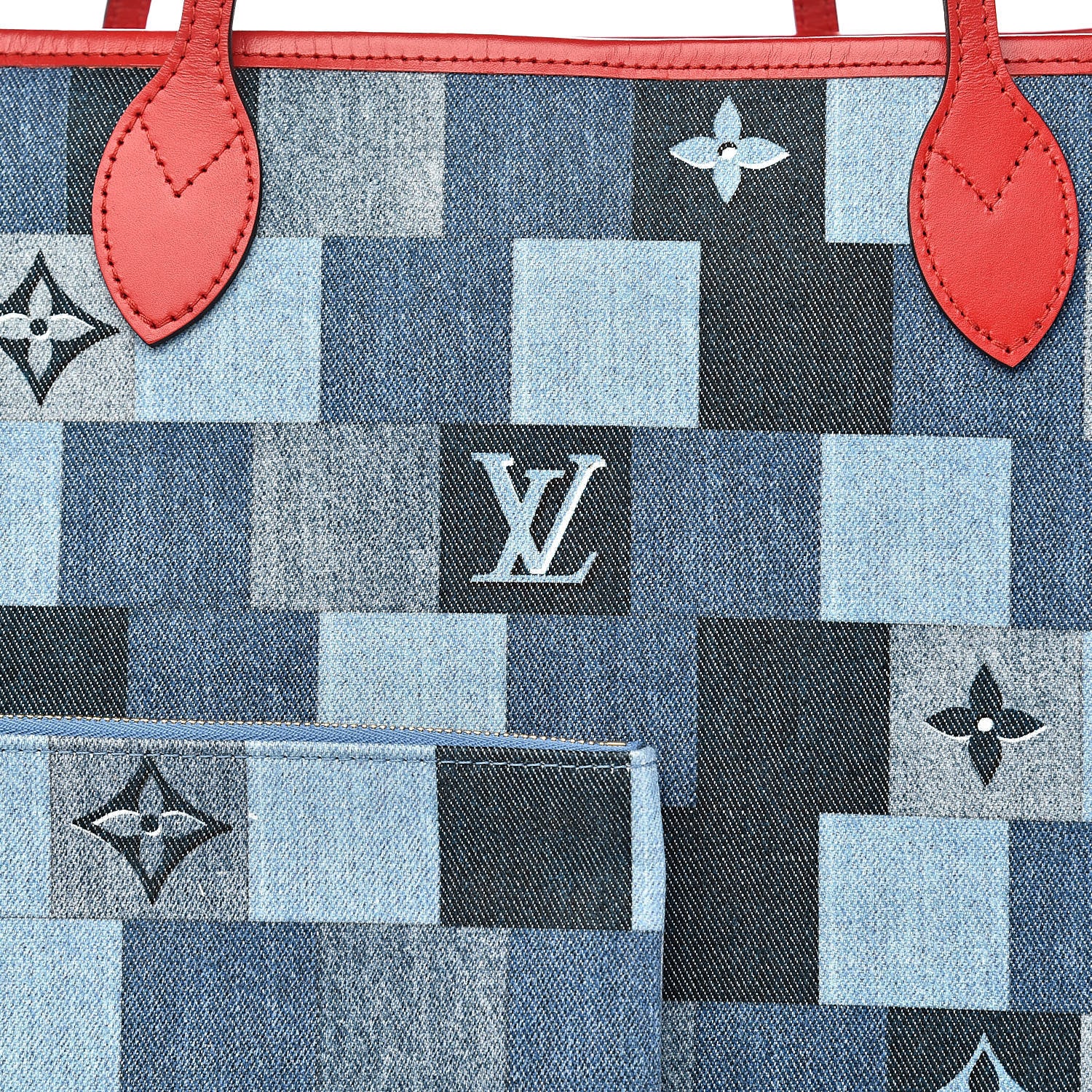 Louis Vuitton Denim Damier Monogram Patchwork Neverfull Blue Rouge 11 of 11