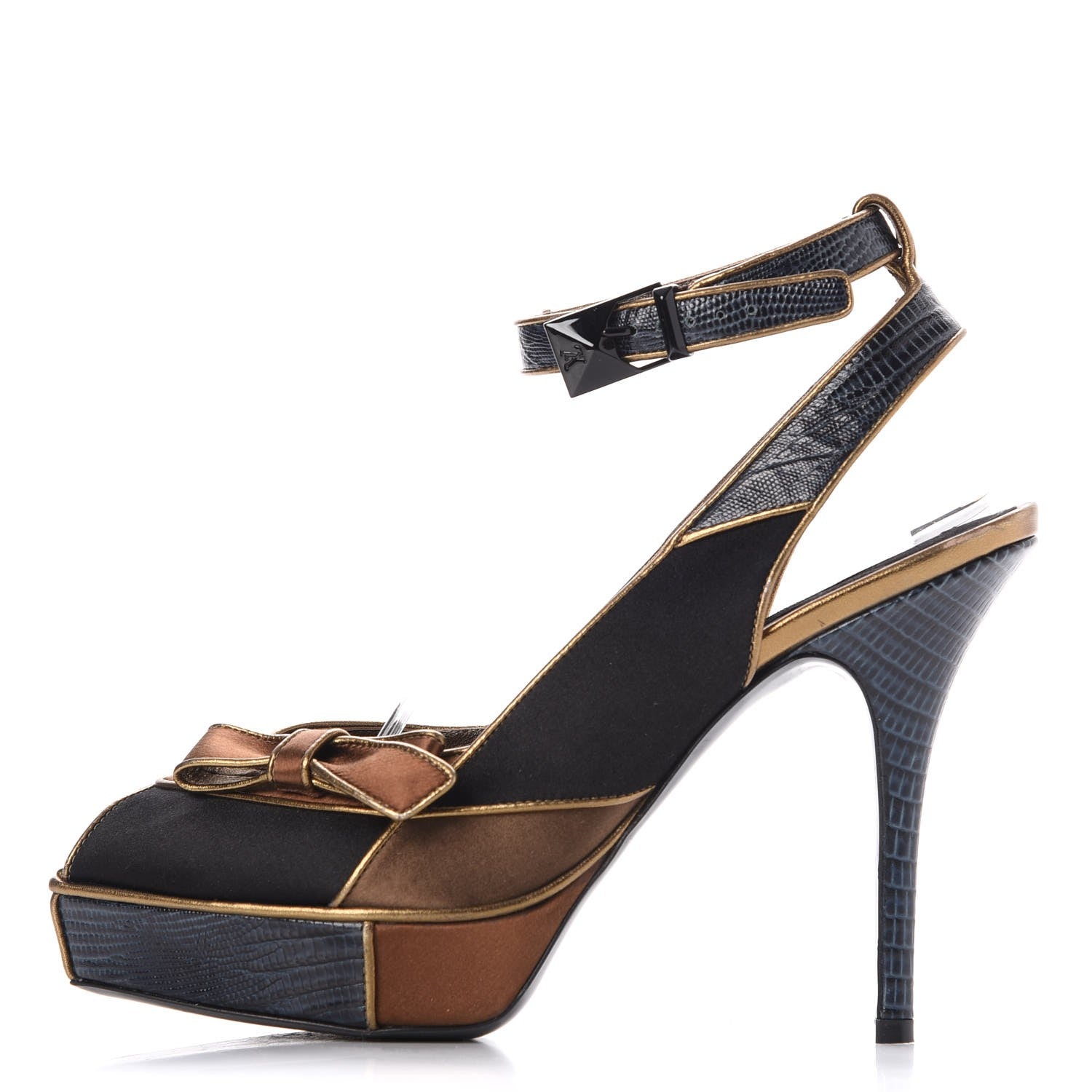 Louis Vuitton Lizard Suede Satin Sugar Platform Slingbacks 38.5 Black Brown 1 of 10