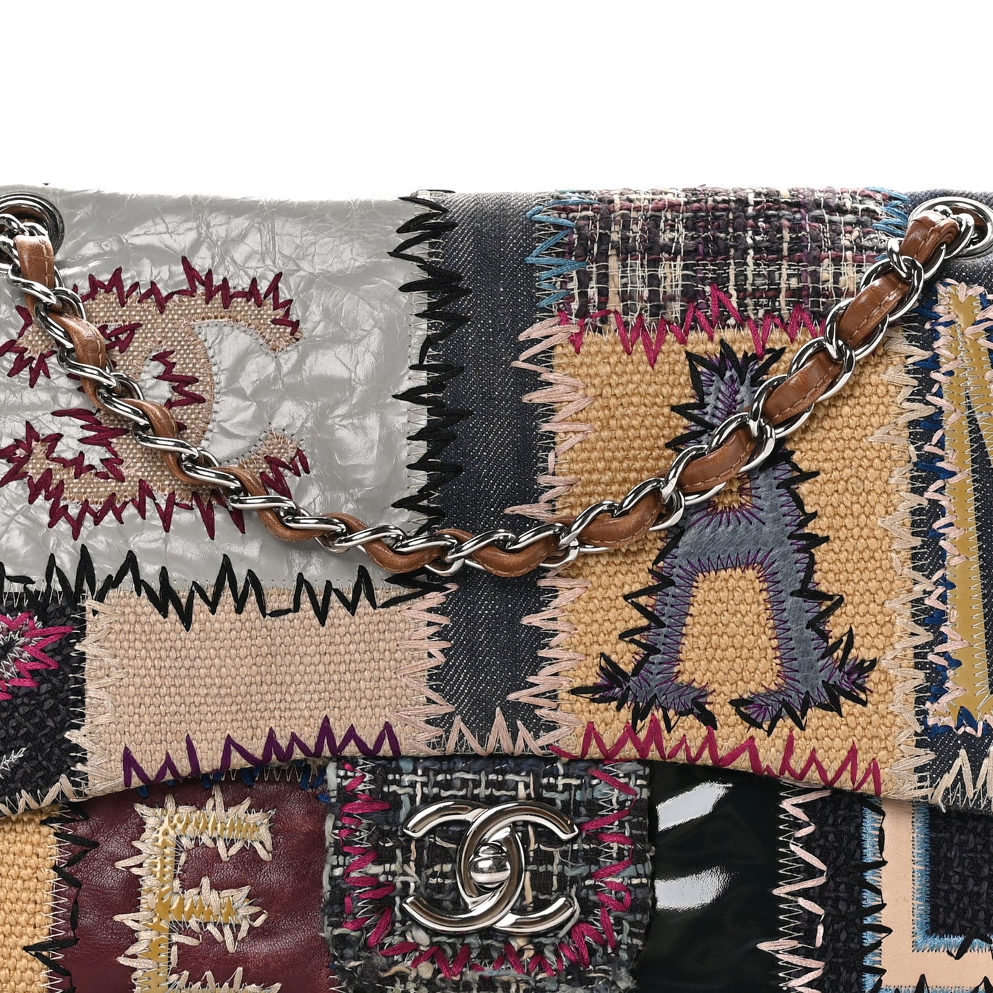 Denim Tweed Patchwork Jumbo Single Flap Multicolor
