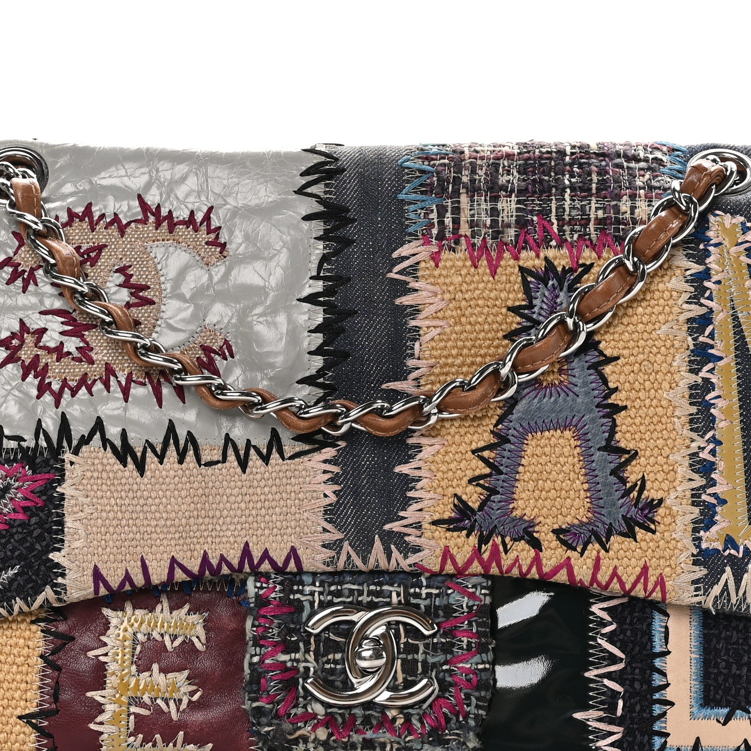 Chanel Denim Tweed Patchwork Jumbo Single Flap Multicolor 9 of 13