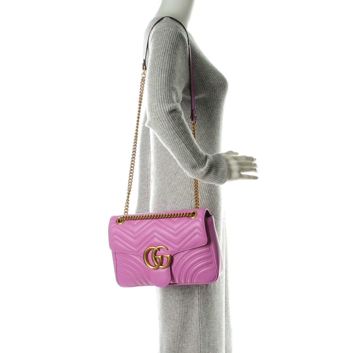 Gucci Calfskin Matelasse Medium GG Marmont Shoulder Bag Candy Mousse 2 of 7