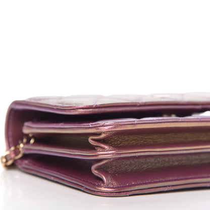 Chanel Iridescent Lambskin Quilted Mini Wallet On Chain WOC Purple 6 of 11