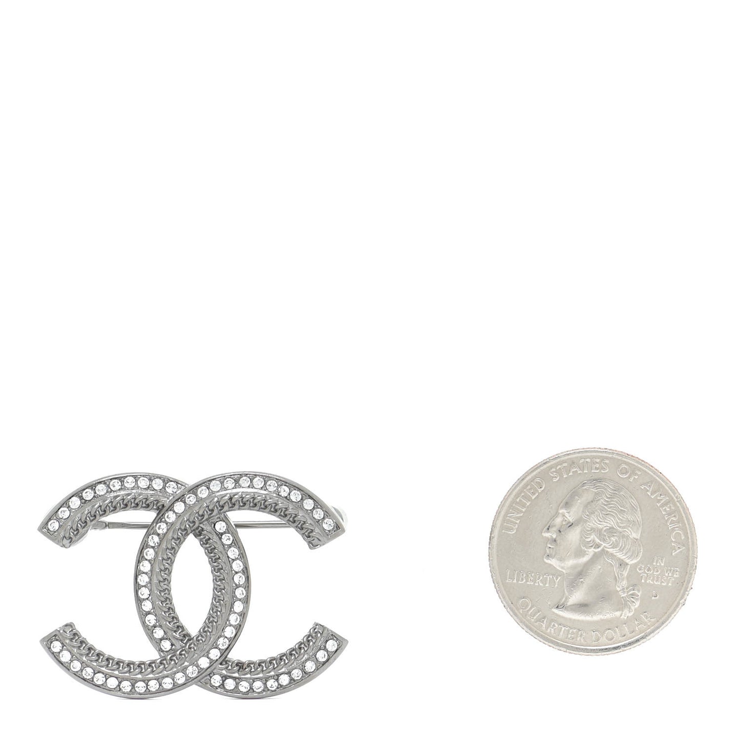 Crystal Chain CC Brooch Silver
