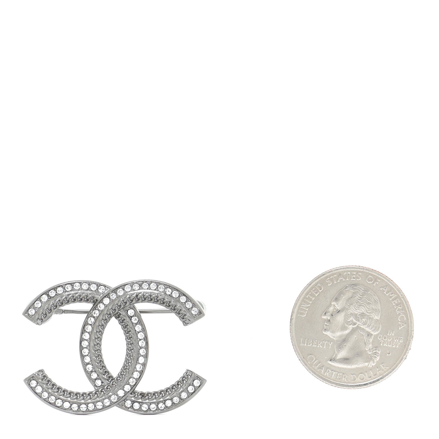 Chanel Crystal Chain CC Brooch Silver 2 of 5