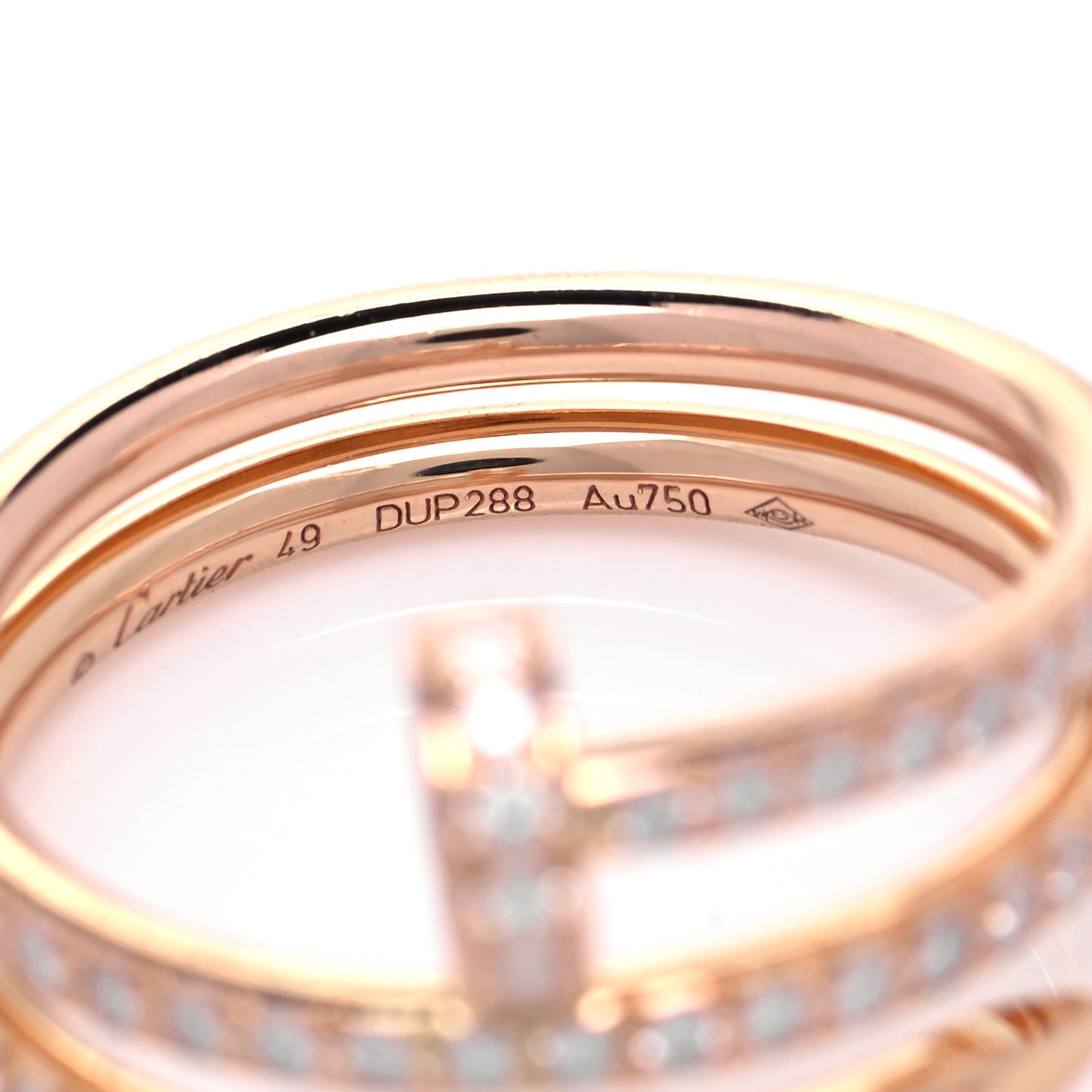 18K Pink Gold Diamond Double Juste Un Clou Paved Ring 49 4.75
