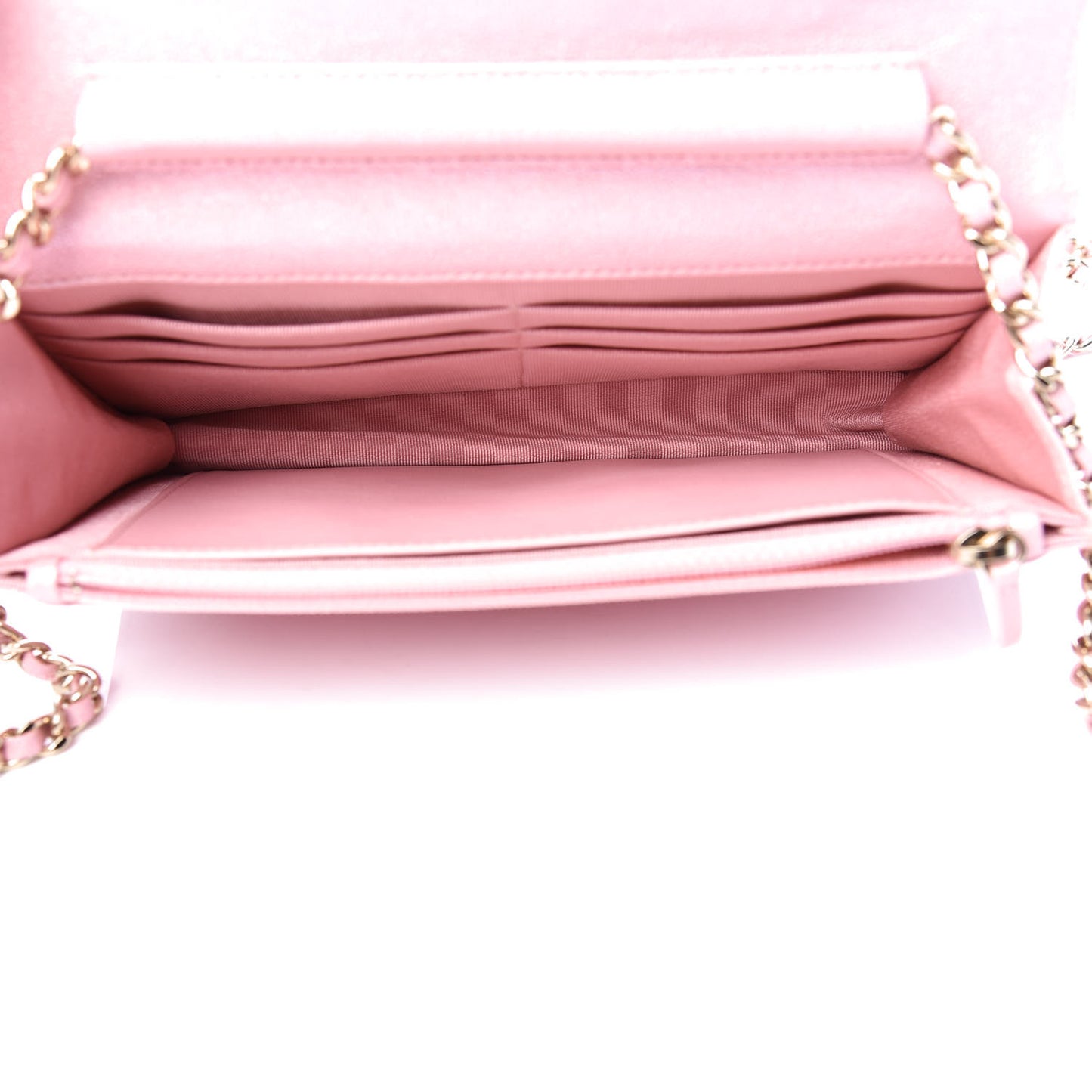 Iridescent Caviar Quilted Wallet on Chain WOC Rose Pink