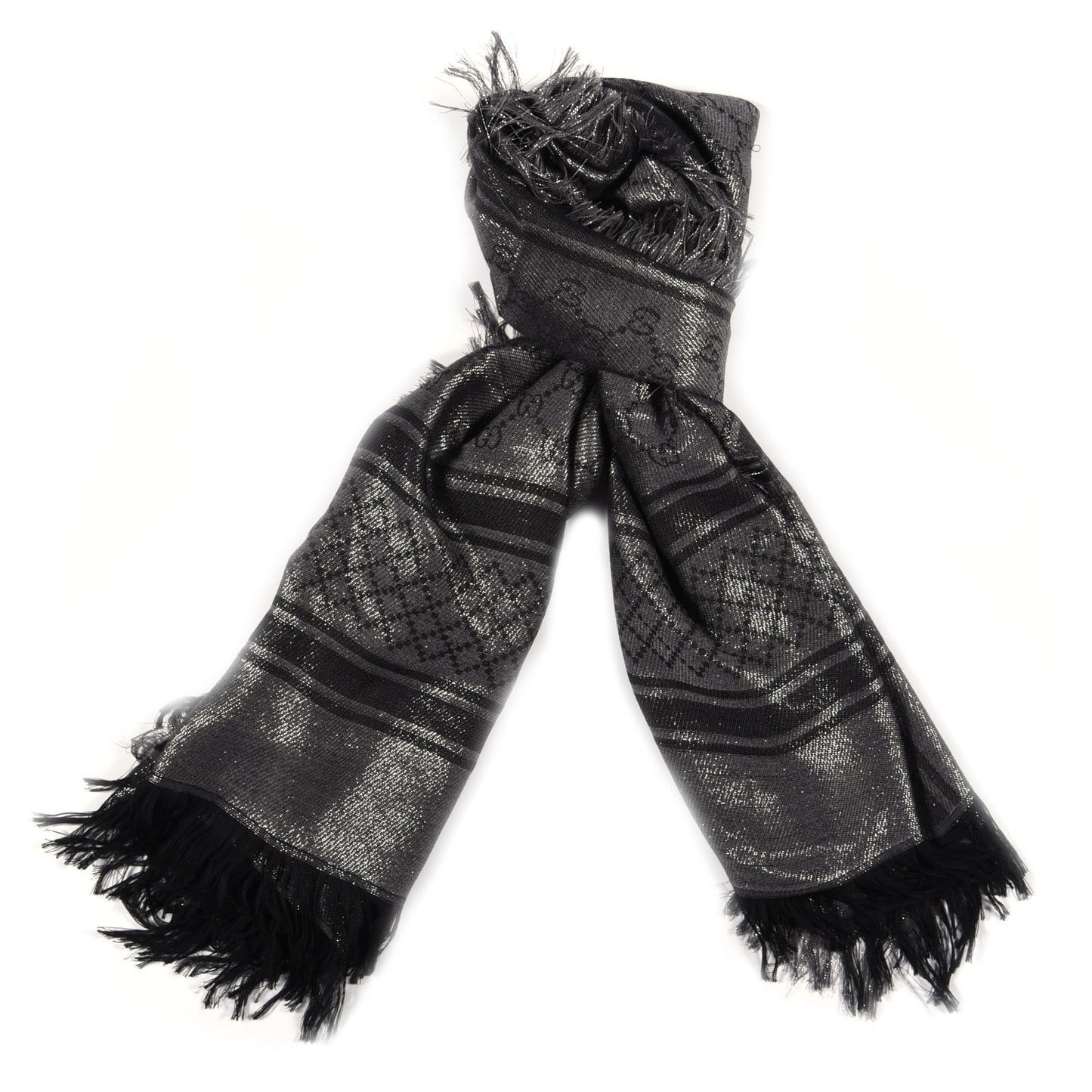 Wool Silk Lurex GG Monogram Diamante Cavendish Square Shawl Grey