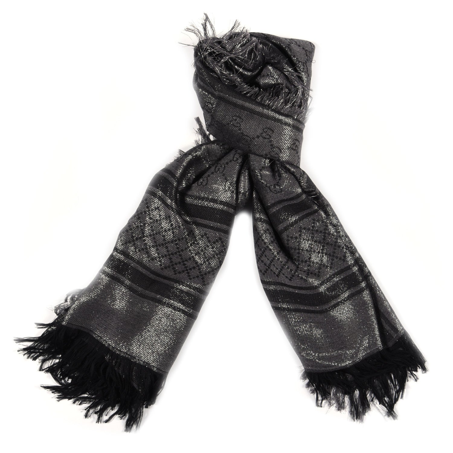 Gucci Wool Silk Lurex GG Monogram Diamante Cavendish Square Shawl Grey 1 of 5
