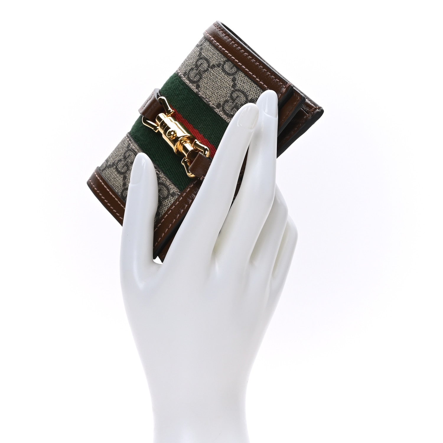 Gucci GG Supreme Monogram Textured Calfskin Web Jackie 1961 Card Case Beige Ebony Brown Sugar 2 of 6