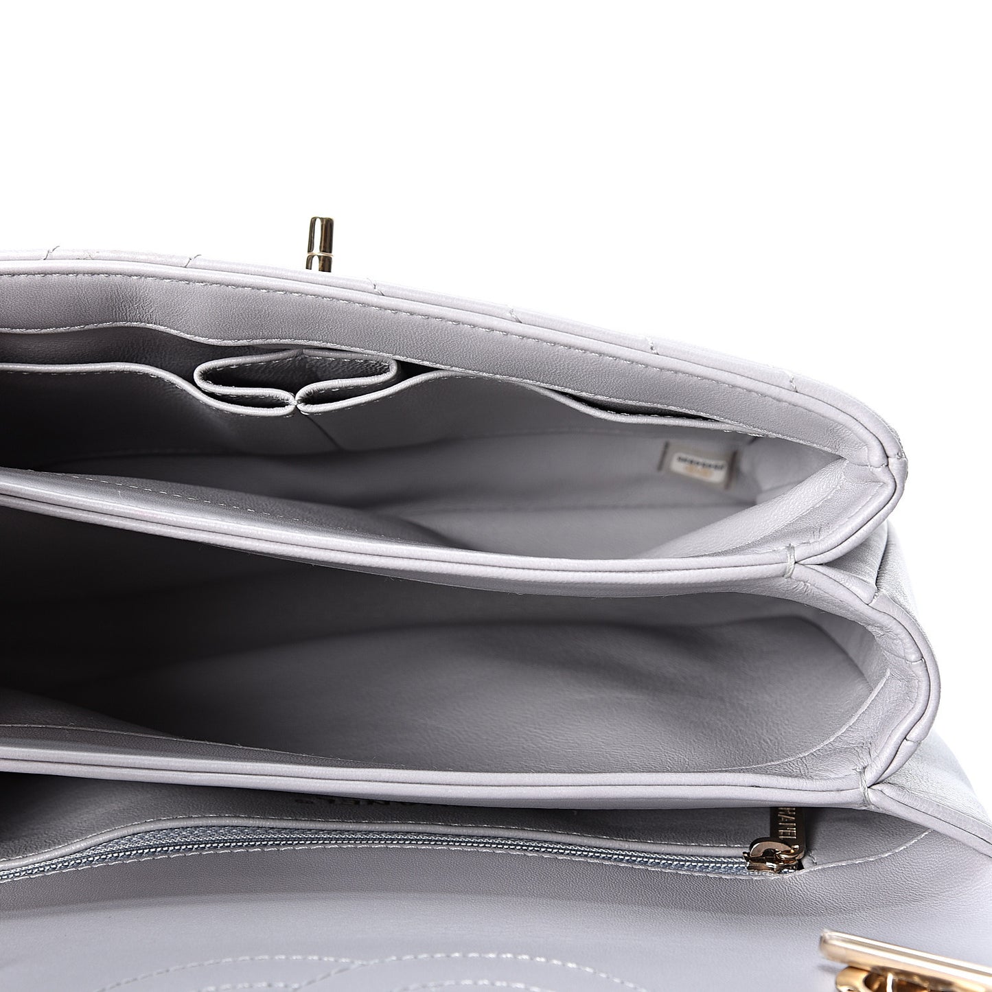 Lambskin Chevron Quilted Small Trendy CC Flap Dual Handle Bag Grey