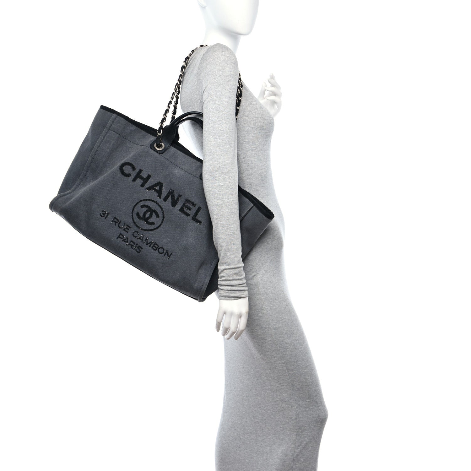 Chanel Canvas Sequin Medium Deauville Tote Charcoal 2 of 10