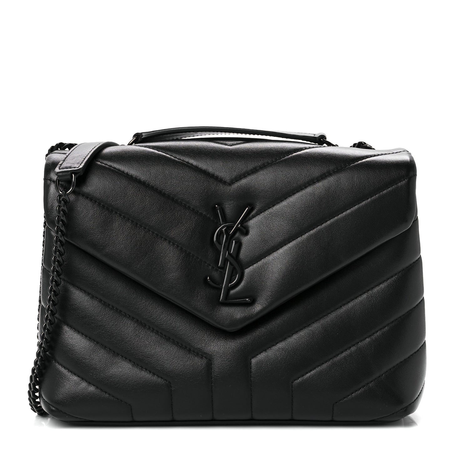 Calfskin Y Quilted Monogram Monochrome Small Loulou Chain Satchel Black