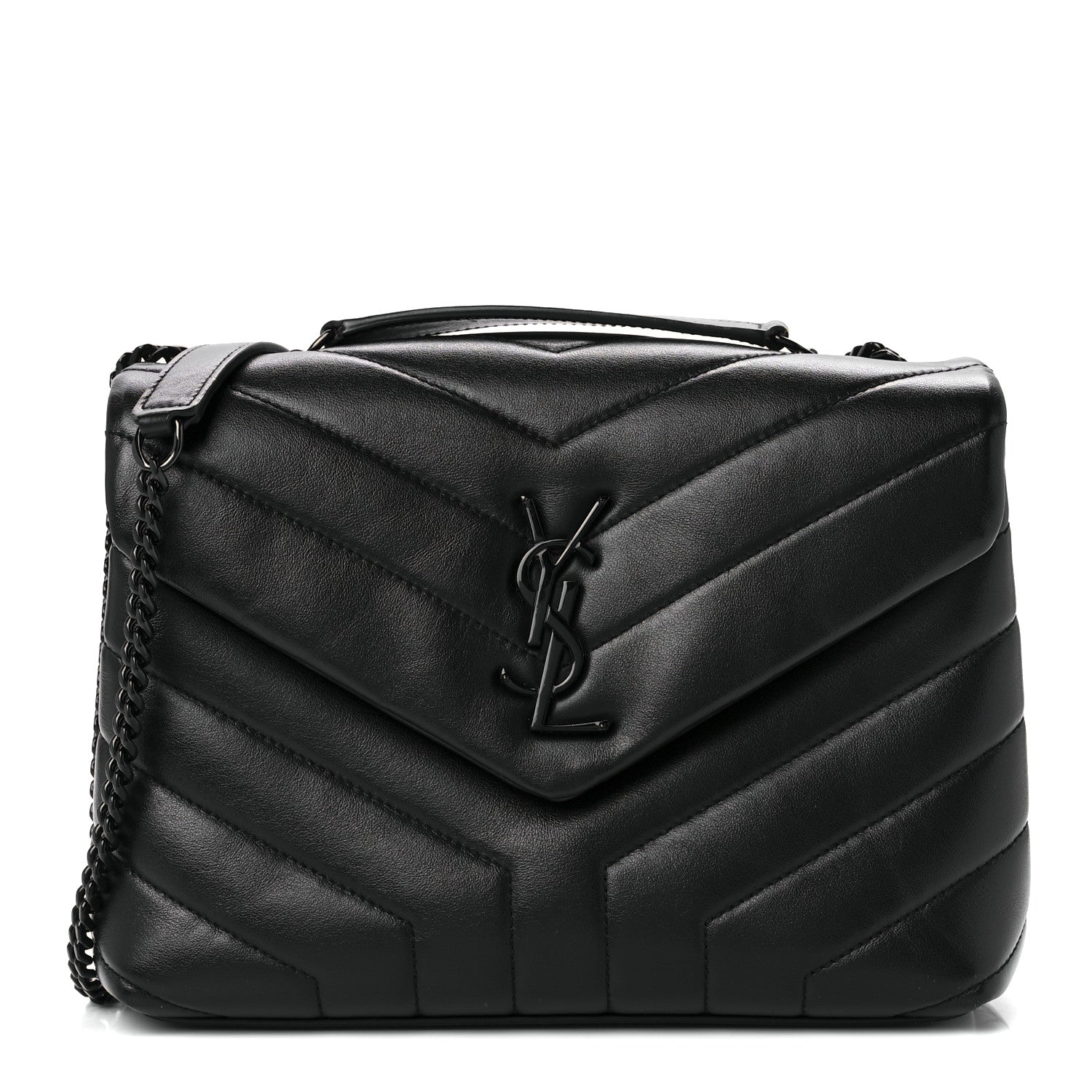 Saint Laurent Calfskin Y Quilted Monogram Monochrome Small Loulou Chain Satchel Black 1 of 15
