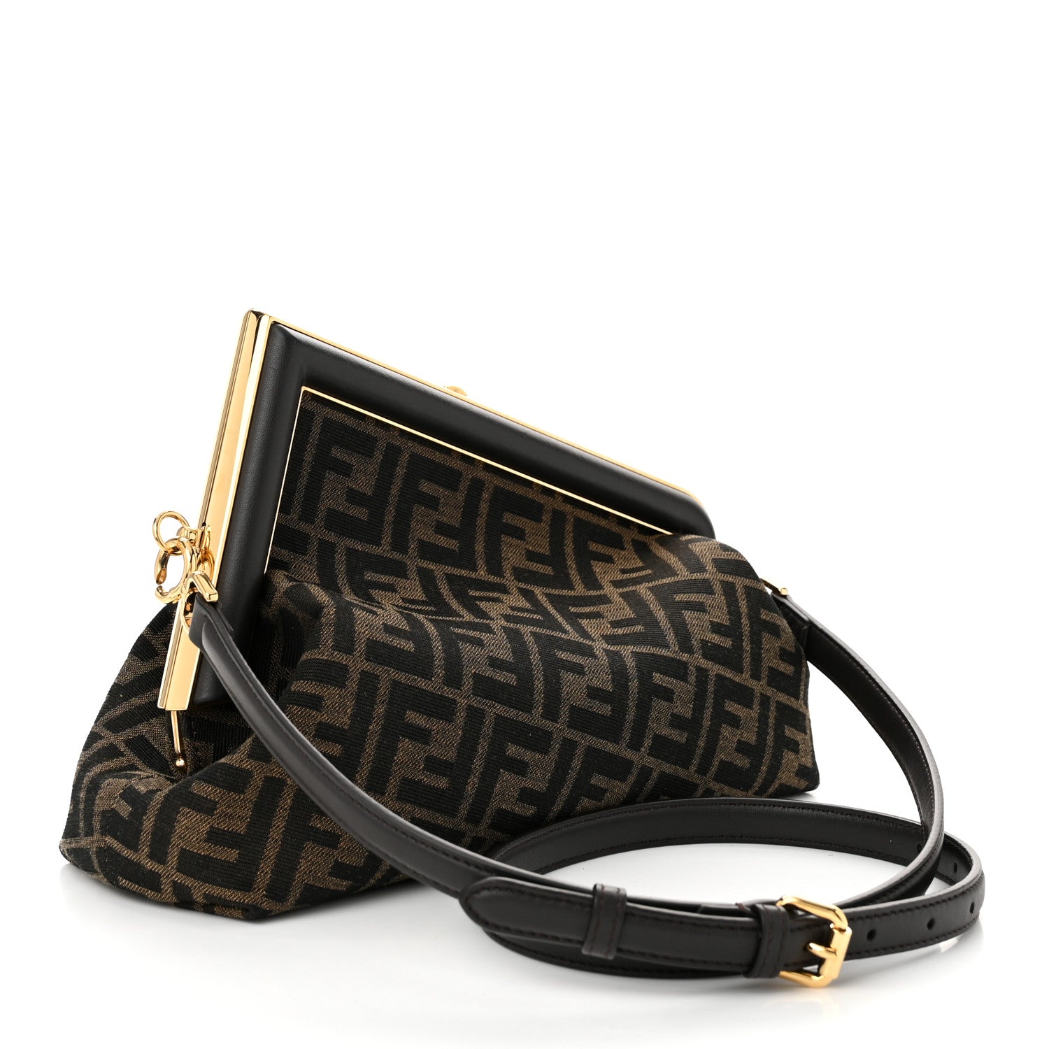 Fendi Shiny Nappa Fabric Jacquard FF 1974 Midi Fendi Tobacco Moro Ebano 3 of 10